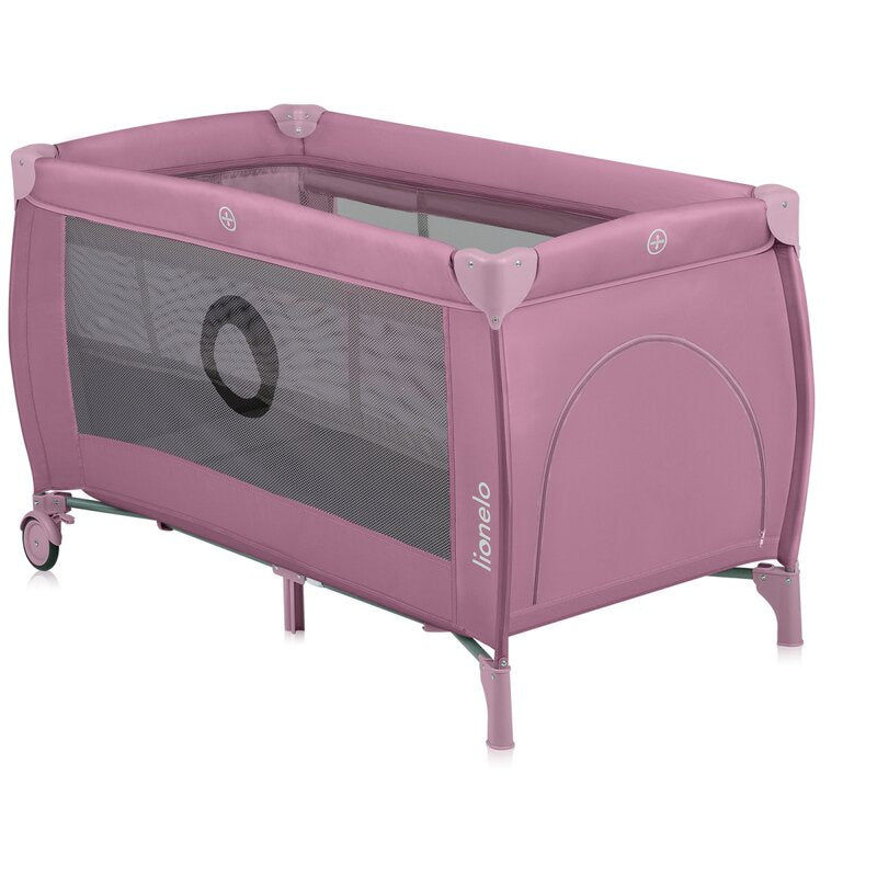 Patut pliant, Lionelo, Stefi Plus, Cu doua nivele, Cu intrare laterala cu fermoar, 2 roti, 120 x 60 cm, Conform cu standardul european de securitate EN 716, Roz