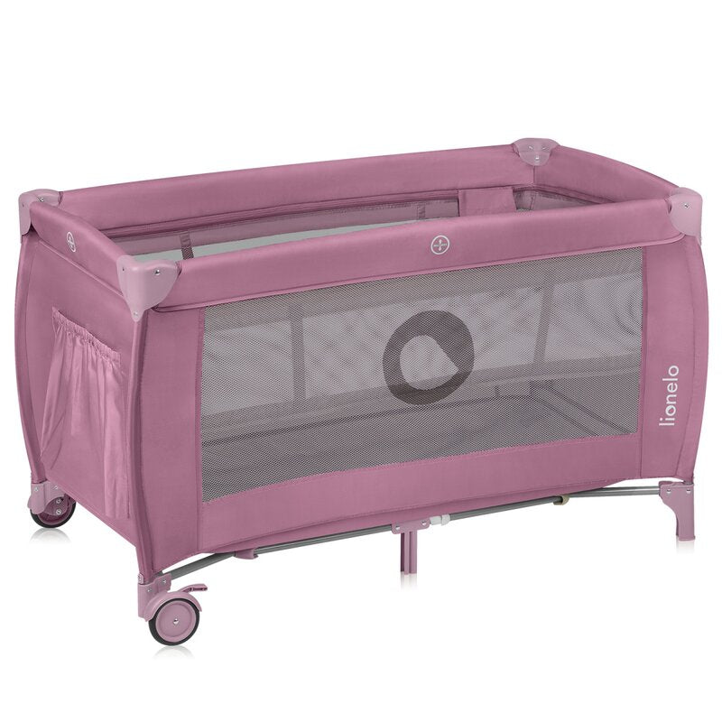 Patut pliant, Lionelo, Stefi Plus, Cu doua nivele, Cu intrare laterala cu fermoar, 2 roti, 120 x 60 cm, Conform cu standardul european de securitate EN 716, Roz