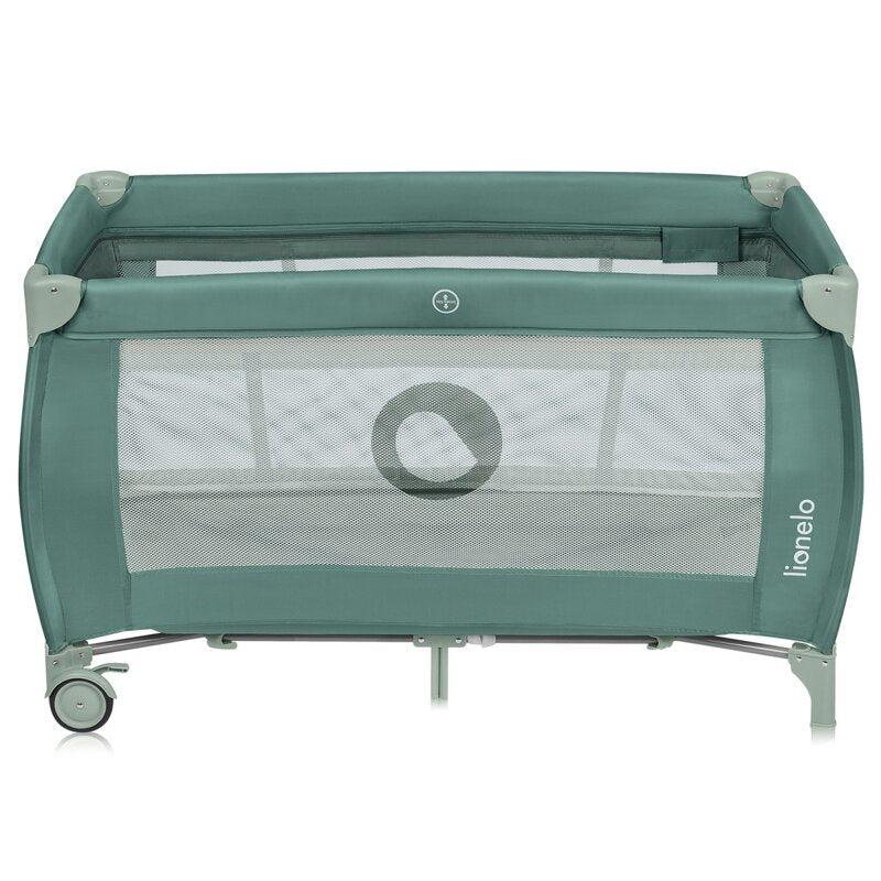 Patut pliant, Lionelo, Stefi Plus, Cu doua nivele, Cu intrare laterala cu fermoar, 2 roti, 120 x 60 cm, Conform cu standardul european de securitate EN 716, Verde Olive