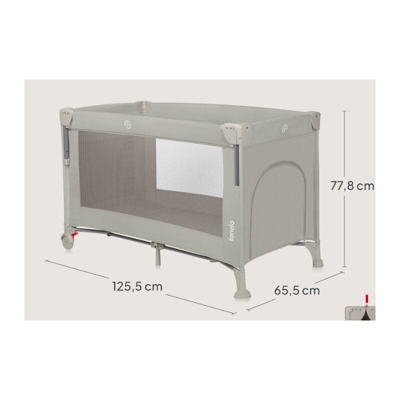Patut pliant multifunctional, Lionelo, Ellen, Cu laterala culisanta, Nivel suplimentar, Intrare laterala cu fermoar, 2 roti, Saltea pliabila si geanta de transport incluse, 0- 36 luni, Pana la 15 kg, 120x60 cm, Conform cu EN 716, Verde