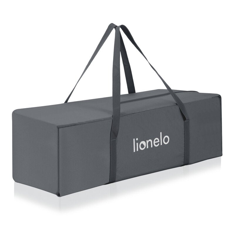 Patut pliant multifunctional, Lionelo, Ellen, Cu laterala culisanta, Nivel suplimentar, Intrare laterala cu fermoar, 2 roti, Saltea pliabila si geanta de transport incluse, 0- 36 luni, Pana la 15 kg, 120x60 cm, Conform cu EN 716, Gri