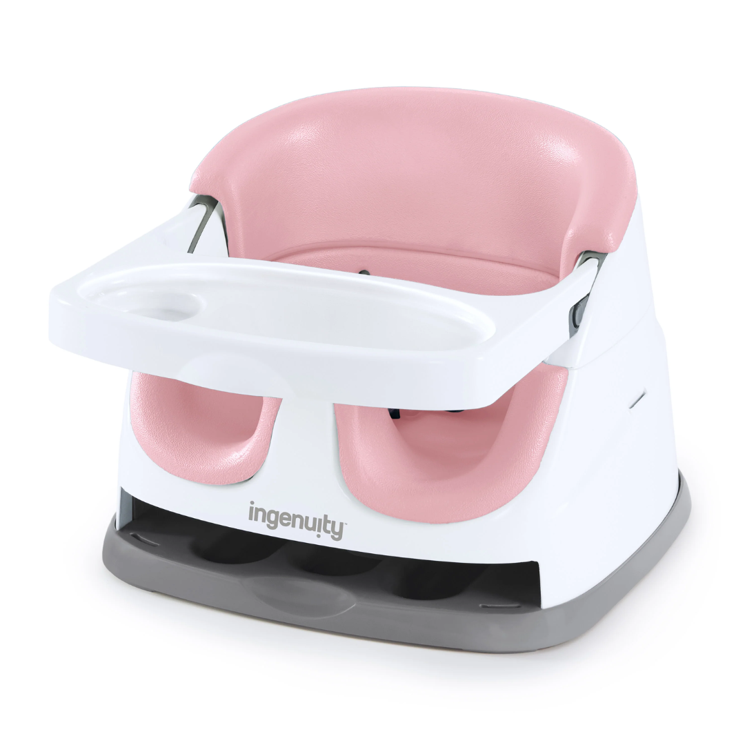 Scaun de Masa 2 in 1 Ingenuity Pink Peony cu Suport Interior, Tavita Detasabila si Centura 3 Puncte