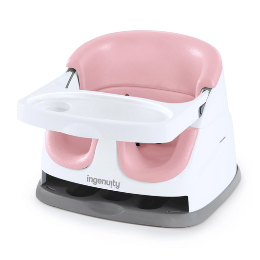 Scaun de Masa 2 in 1 Ingenuity Pink Peony cu Suport Interior, Tavita Detasabila si Centura 3 Puncte
