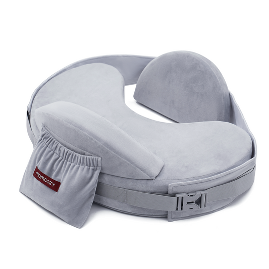 Perna Alaptare Momcozy Exclusive din Spuma cu Memorie Grey cu Gard Siguranta