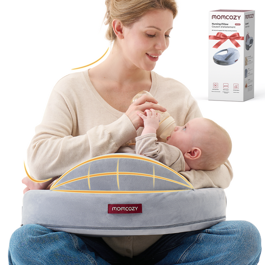 Perna Alaptare Momcozy Exclusive din Spuma cu Memorie Grey cu Gard Siguranta