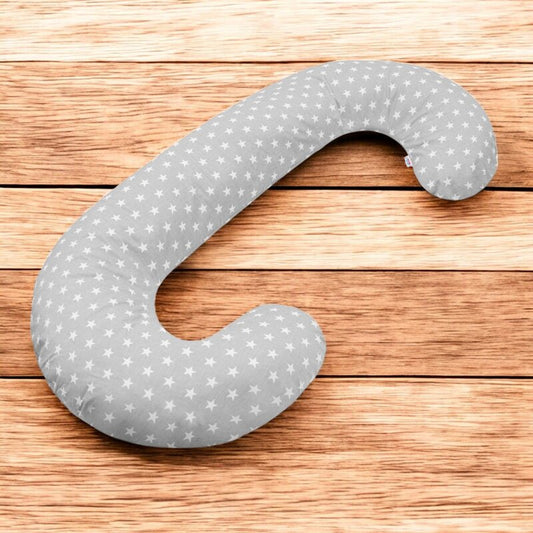 Pernă Alaptare New Baby în Formă de C 285cm Bumbac 100% Antialergic Stars Grey