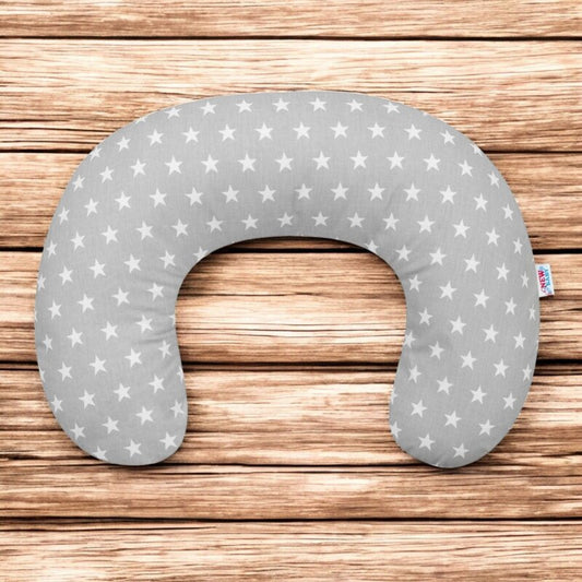 Perna alaptare, New Baby, Diametru 16 cm, Lungime in jurul circumferintei 125 cm, Bumbac, 100% antialergic, Husa detasabila, 0 luni+, Stars Grey