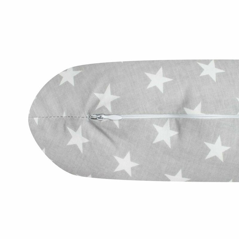Perna alaptare, New Baby, Diametru 16 cm, Lungime in jurul circumferintei 125 cm, Bumbac, 100% antialergic, Husa detasabila, 0 luni+, Stars Grey