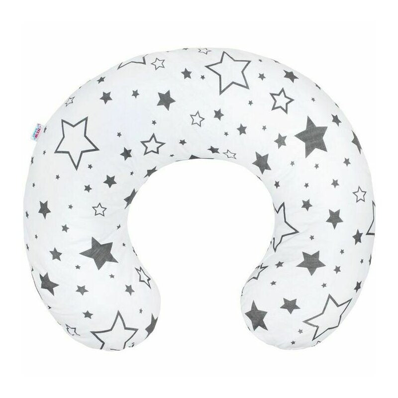 Perna alaptare, New Baby, Stelute, Cu husa detasabila, Din bumbac, 125x16 cm, Gri