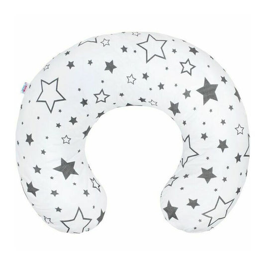 Perna alaptare, New Baby, Stelute, Cu husa detasabila, Din bumbac, 125x16 cm, Gri