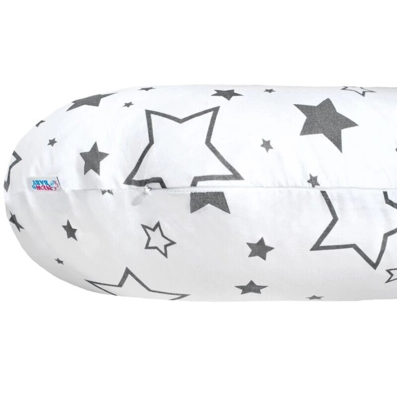 Perna alaptare, New Baby, Stelute, Cu husa detasabila, Din bumbac, 125x16 cm, Gri