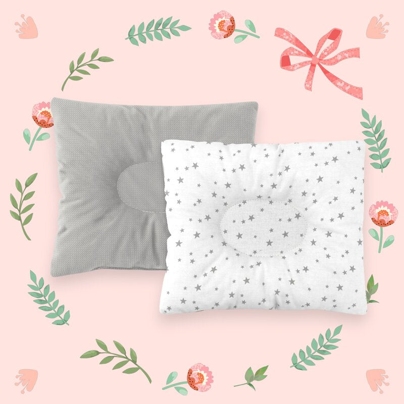 Perna bebelus, MimiNu, Profilata, Cu doua fete, Cu functie anti-soc, Pufoasa, Din catifea si bumbac, Materiale certificate Oeko Tex Standard 100, 23x26 cm, Velvet Mini Gray Stars