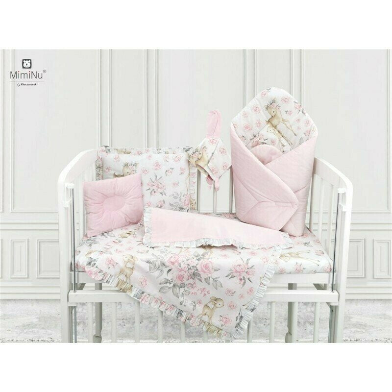 Perna bebelus, MimiNu, Profilata, Cu doua fete, Cu functie anti-soc, Pufoasa, Din catifea si bumbac, Materiale certificate Oeko Tex Standard 100, 23x26 cm, Velvet Sweet Deer/Pink