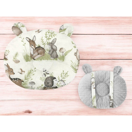 Perna bebelusi, MimiNu, Ursulet, Multifunctionala, Cu doua fete, Tesatura pufoasa minky si bumbac, Materiale certificate Oeko Tex Standard 100, Design, Minky Calm Forest Natural
