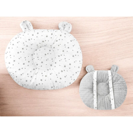 Perna bebelusi, MimiNu, Ursulet, Multifunctionala, Cu doua fete, Tesatura pufoasa minky si bumbac, Materiale certificate Oeko Tex Standard 100, Minky Mini Gray Stars