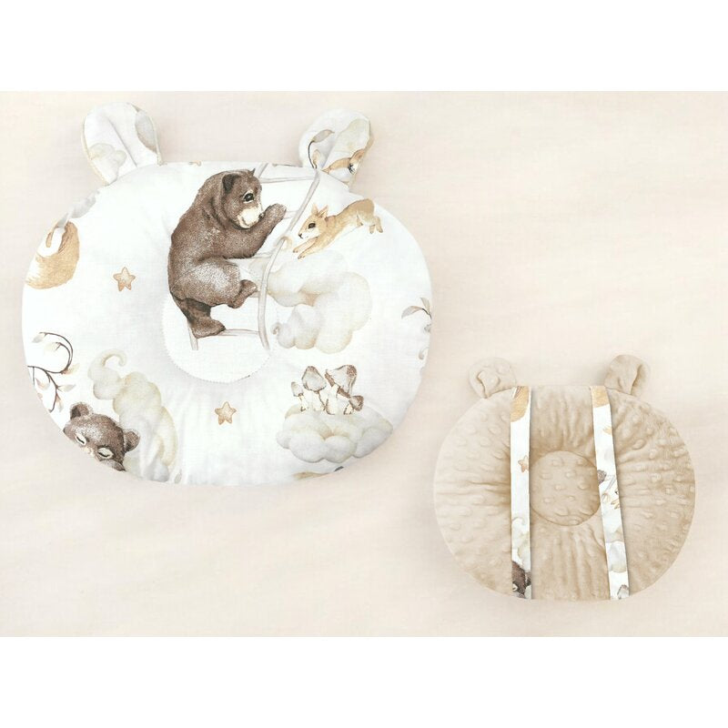 Perna bebelusi, Qmini, Ursulet, Multifunctionala, Cu doua fete, Tesatura pufoasa minky si bumbac, Materiale certificate Oeko Tex Standard 100, 30x23 cm, Minky Teddy Bear and Friends Beige