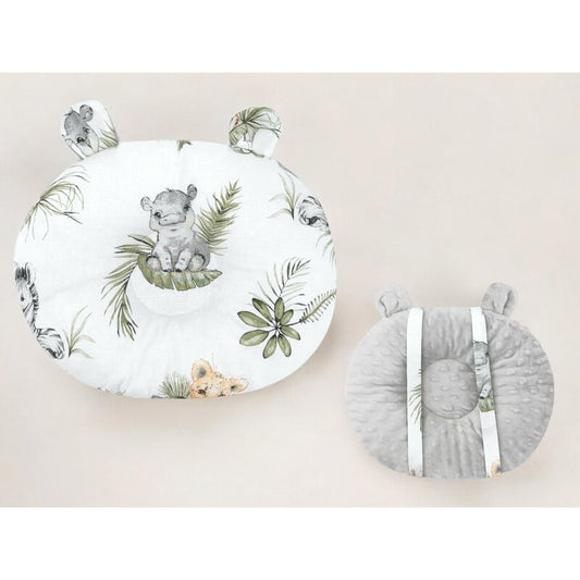 Perna bebelusi, Qmini, Ursulet, Multifunctionala, Cu doua fete, Tesatura pufoasa minky si bumbac, Materiale certificate Oeko Tex Standard 100, 30x23 cm, Minky Safari