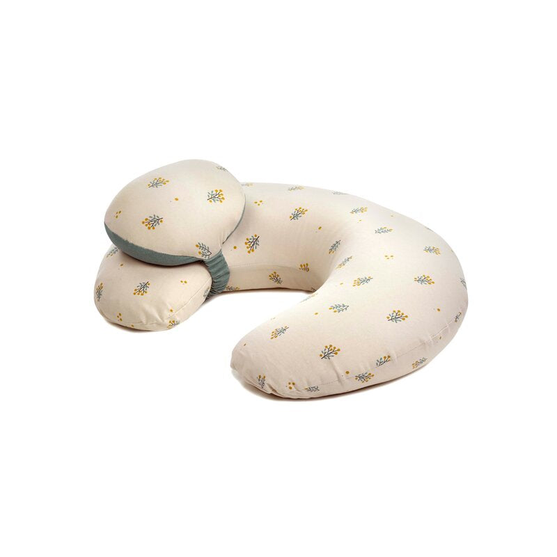 Perna pentru alaptare, Jane, Ergonomica, Cu husa detasabila si lavabila si pernuta suplimentara, Umpluta cu bilute din poliester, Botanic