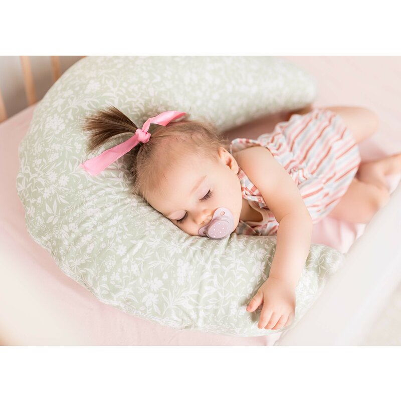 Perna pentru alaptat, Ceba Baby, Husa detasabila din bumbac, Cu puf siliconizat, 150x60x37 cm, Oeko-Tex Standard 100, Basic Wildflowers