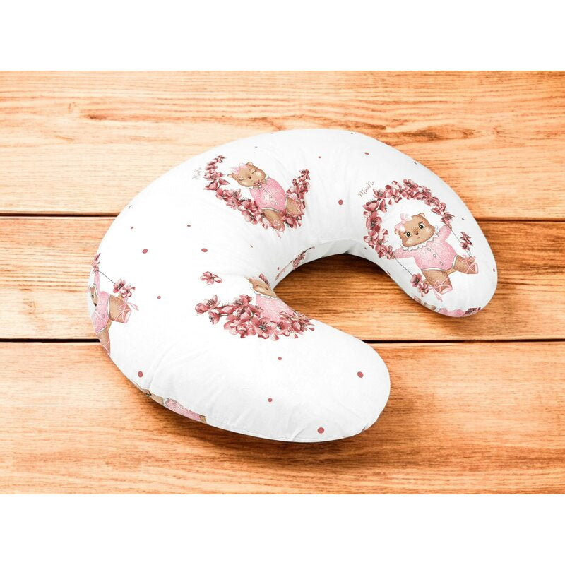 Perna pentru alaptat, MimiNu, Din bumbac certificat Oeko Tex Standard 100, Cu husa detasabila, Cu fermoar securizat, Circumferinta 155 cm, Design, Betty