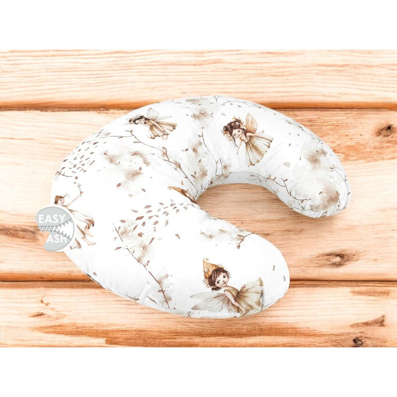 Perna pentru alaptat, MimiNu, Din bumbac certificat Oeko Tex Standard 100, Cu husa detasabila, Cu fermoar securizat, Circumferinta 155 cm, Fairy