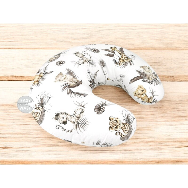 Perna pentru alaptat, MimiNu, Din bumbac certificat Oeko Tex Standard 100, Cu husa detasabila, Cu fermoar securizat, Circumferinta 155 cm, Savanna