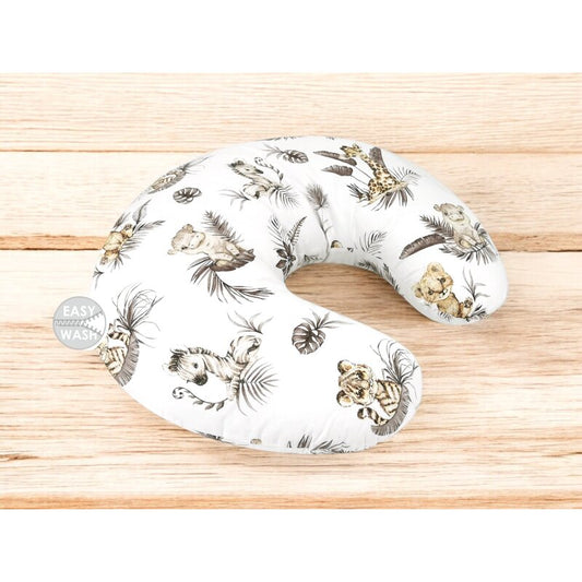 Perna pentru alaptat, MimiNu, Din bumbac certificat Oeko Tex Standard 100, Cu husa detasabila, Cu fermoar securizat, Circumferinta 155 cm, Savanna