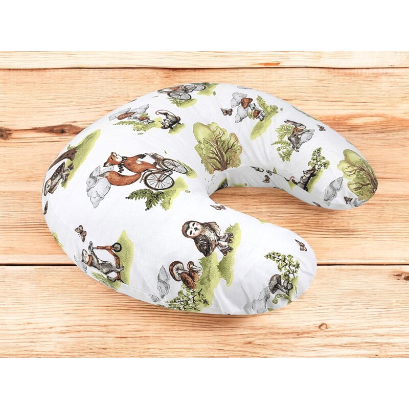 Perna pentru alaptat, Qmini, Din bumbac certificat Oeko Tex Standard 100, Cu husa detasabila, Cu fermoar securizat, Circumferinta 155 cm, Fox on bikes Natural