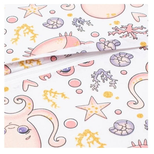 Pernuta inaltator, New Baby, Animale marine, Din spuma poliuretanica, Cu husa detasabila, Din bumbac, Grosime 8 cm, Roz