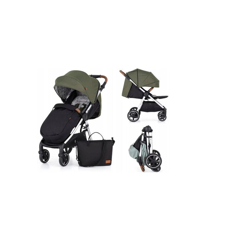 Carucior sport, Petite&Mars, Royal, Include husa pentru scaun, husa pentru picioare, geanta pentru scutece si capotina extensibila, Cu fereastra, Impermeabila, Cu SPF 50, Aluminiu, 0-22 kg, 111 x 57 x 86 cm, Mature Olive