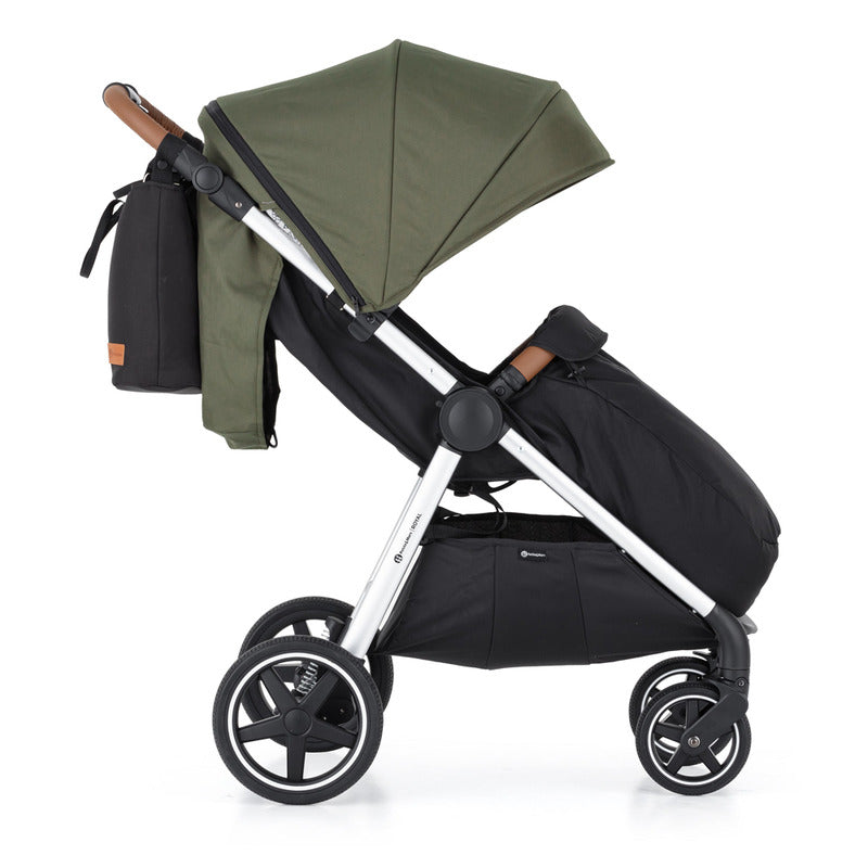 Carucior sport, Petite&Mars, Royal, Include husa pentru scaun, husa pentru picioare, geanta pentru scutece si capotina extensibila, Cu fereastra, Impermeabila, Cu SPF 50, Aluminiu, 0-22 kg, 111 x 57 x 86 cm, Mature Olive