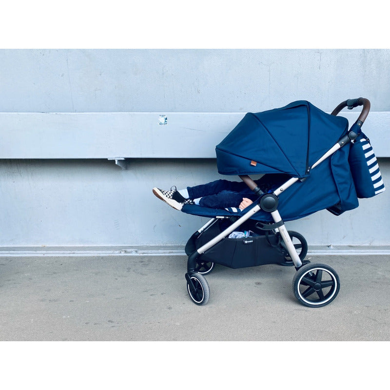 Carucior sport, Petite&Mars, Royal, Include husa pentru scaun, husa pentru picioare, geanta pentru scutece si capotina extensibila, Cu fereastra, Impermeabila, Cu SPF 50, Aluminiu, 0-22 kg, 111 x 57 x 86 cm, Ocean Blue