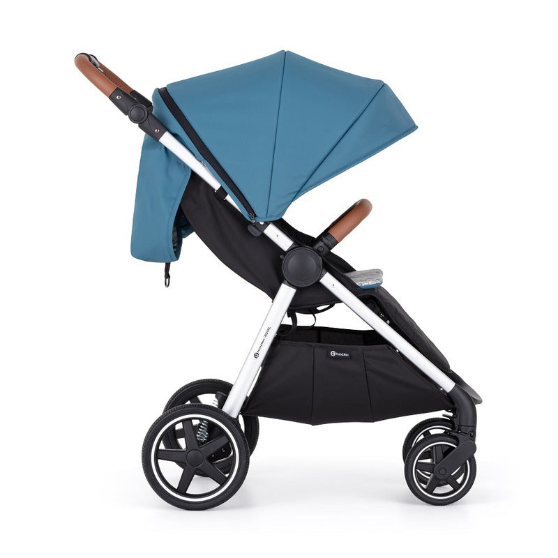 Carucior sport, Petite&Mars, Royal, Include husa pentru scaun, husa pentru picioare, geanta pentru scutece si capotina extensibila, Cu fereastra, Impermeabila, Cu SPF 50, Aluminiu, 0-22 kg, 111 x 57 x 86 cm, Ocean Blue