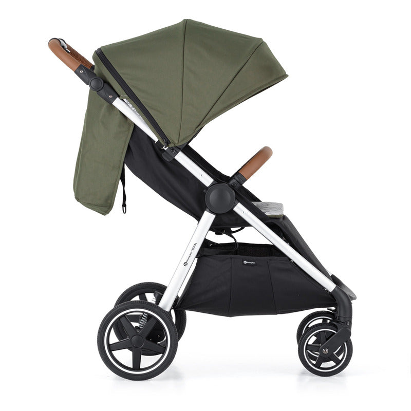 Carucior sport, Petite&Mars, Royal, Include husa pentru scaun, husa pentru picioare, geanta pentru scutece si capotina extensibila, Cu fereastra, Impermeabila, Cu SPF 50, Aluminiu, 0-22 kg, 111 x 57 x 86 cm, Mature Olive