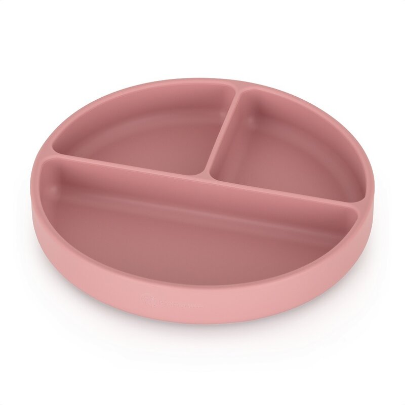 Farfurie compartimentata, Petite&Mars, Take&Match, Rotunda, Cu ventuza si 3 compartimente, Silicon, Fara BPA, 500 ml, 6 luni+, Roz