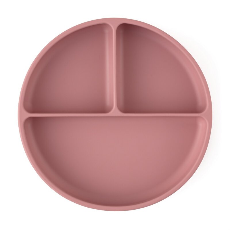 Farfurie compartimentata, Petite&Mars, Take&Match, Rotunda, Cu ventuza si 3 compartimente, Silicon, Fara BPA, 500 ml, 6 luni+, Roz