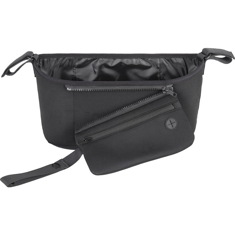 Organizator carucior, Petite&Mars, Cu buzunar frontal detasabil, Dimensiune universala, 31.5x19.5x9.5 cm, Atasare usoara cu Velcro, Negru