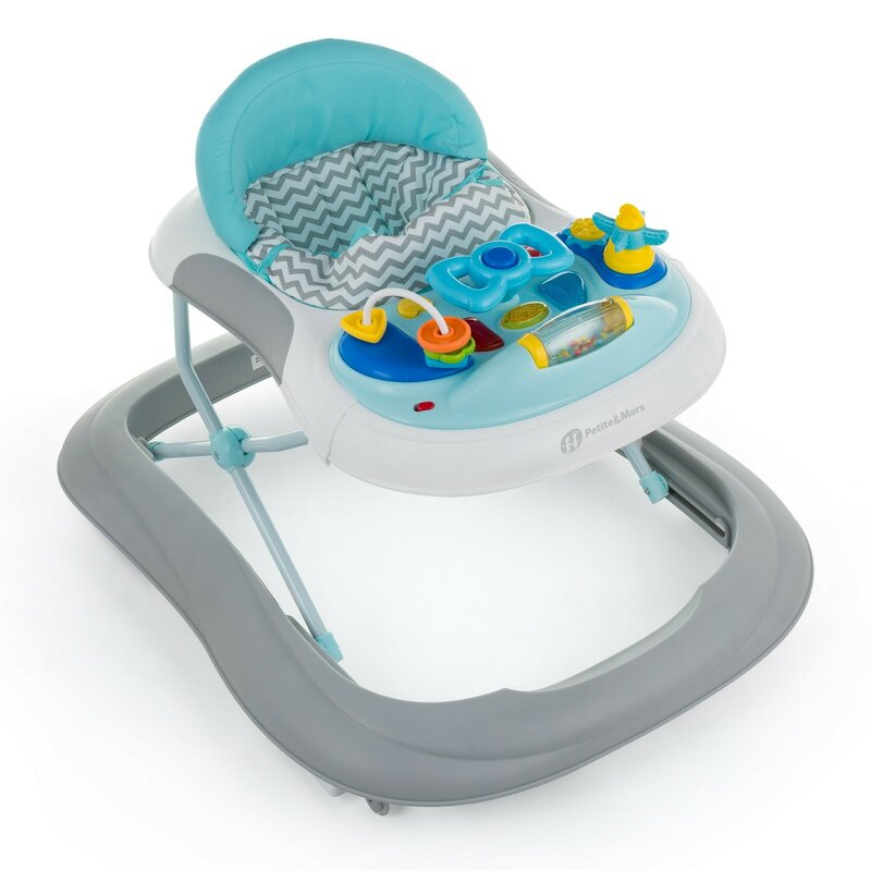 Premergator, Petite&Mars, Monty, Panou interactiv, Reglabil pe inaltime, Roti, Sustine 12 kg, Chevron Blue