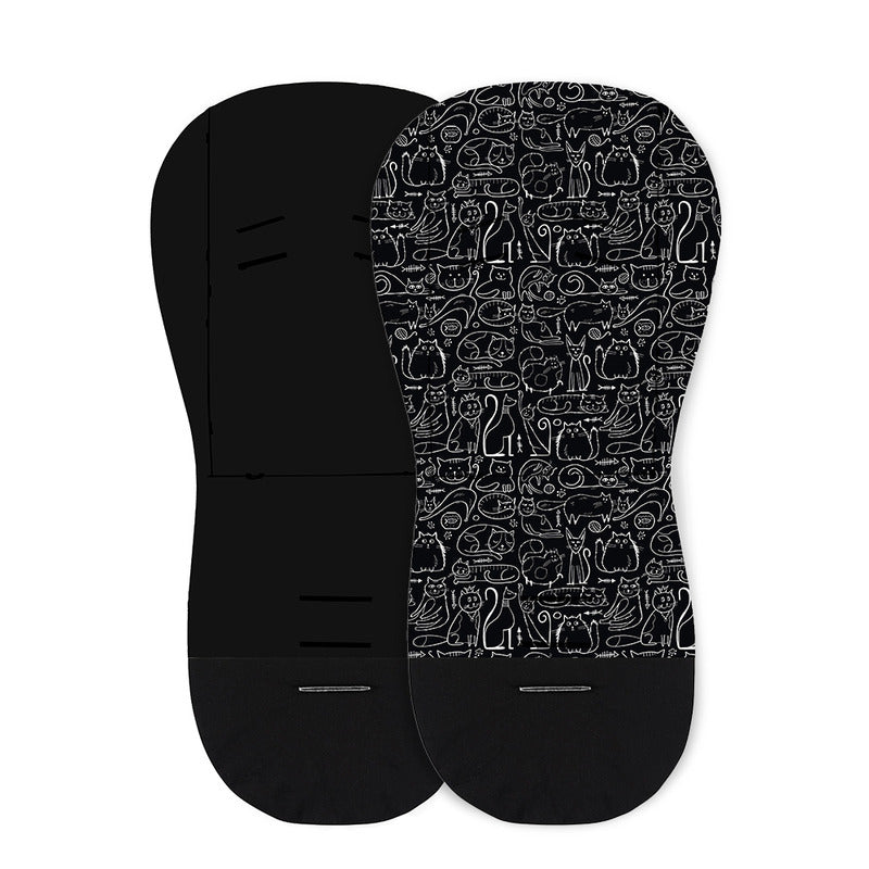 Salteluta pentru carucior, Petite&Mars, Din spuma cu memorie, 86 x 42 cm, Reversibila, Universala, Din bumbac, Design pisici, Negru