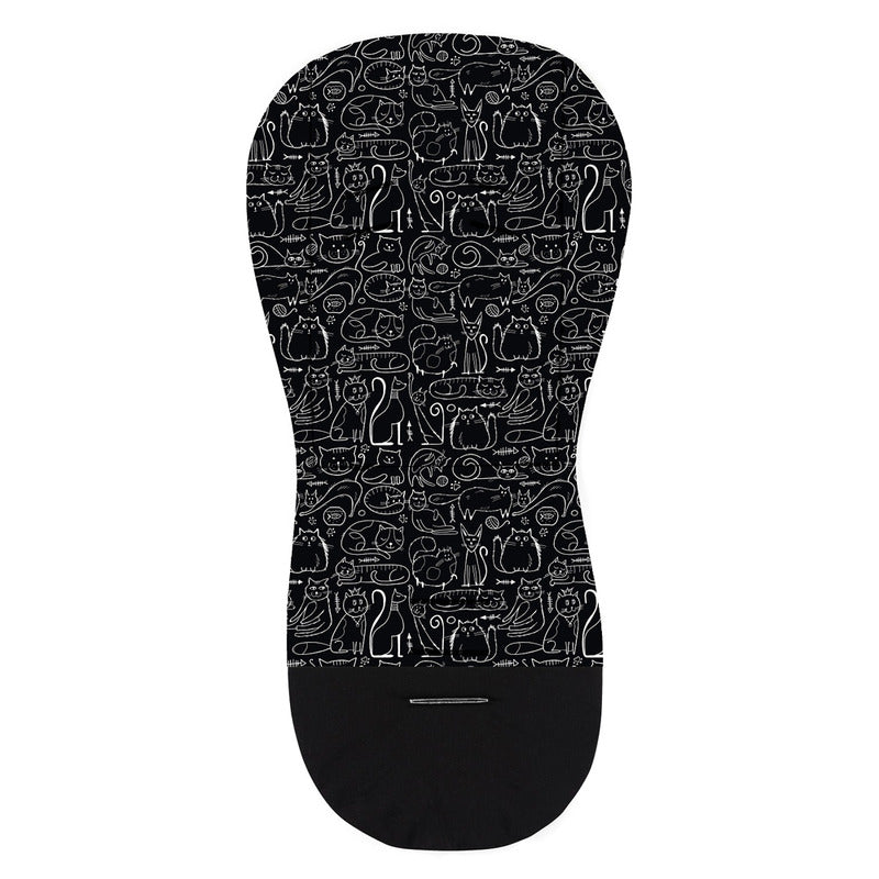Salteluta pentru carucior, Petite&Mars, Din spuma cu memorie, 86 x 42 cm, Reversibila, Universala, Din bumbac, Design pisici, Negru