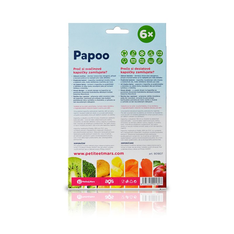 Set 6 pungi reutilizabile Petite&Mars Papoo Albastru