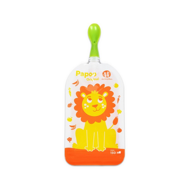 Set 6 pungi reutilizabile pentru hranire Petite&Mars Papoo 150 ml, portocaliu cu leuti