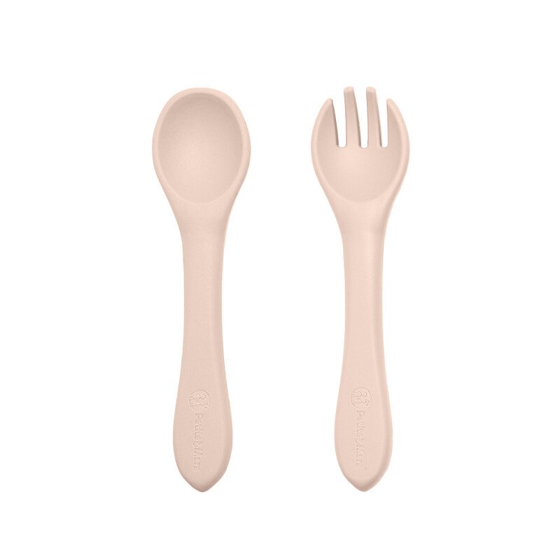 Set de hranire, Petite&Mars, Cu farfurie, Bol si tacamuri, Din silicon fara BFA, Bej