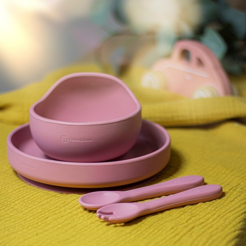 Set Hranire Petite&Mars Take&Match Farfurie Bol Tacamuri Silicon Fara BPA 6 luni+ Roz