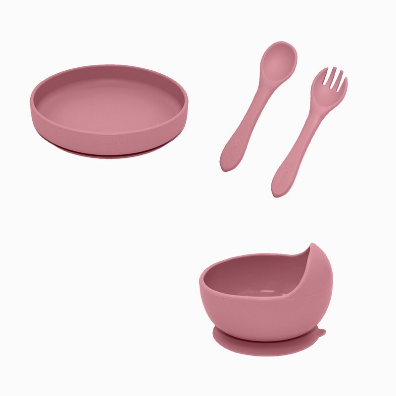 Set Hranire Petite&Mars Take&Match Farfurie Bol Tacamuri Silicon Fara BPA 6 luni+ Roz