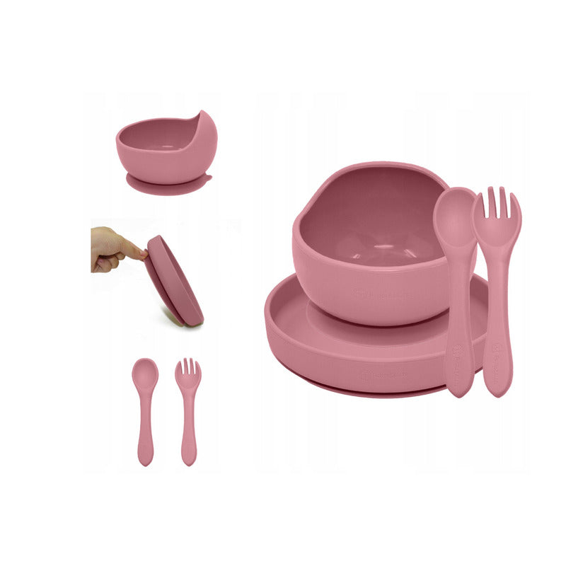 Set Hranire Petite&Mars Take&Match Farfurie Bol Tacamuri Silicon Fara BPA 6 luni+ Roz
