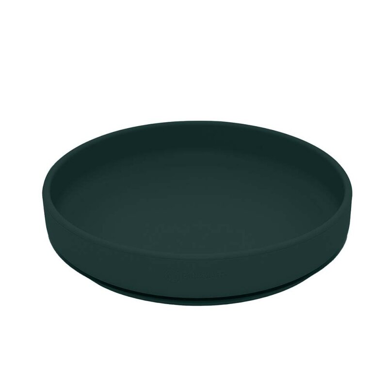 Set de hranire, Petite&Mars, Cu farfurie, Bol si tacamuri, Din silicon fara BFA, Verde inchis