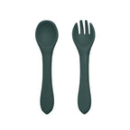 Set de hranire din silicon Petite&Mars Take&Match cu farfurie, bol si tacamuri, verde inchis