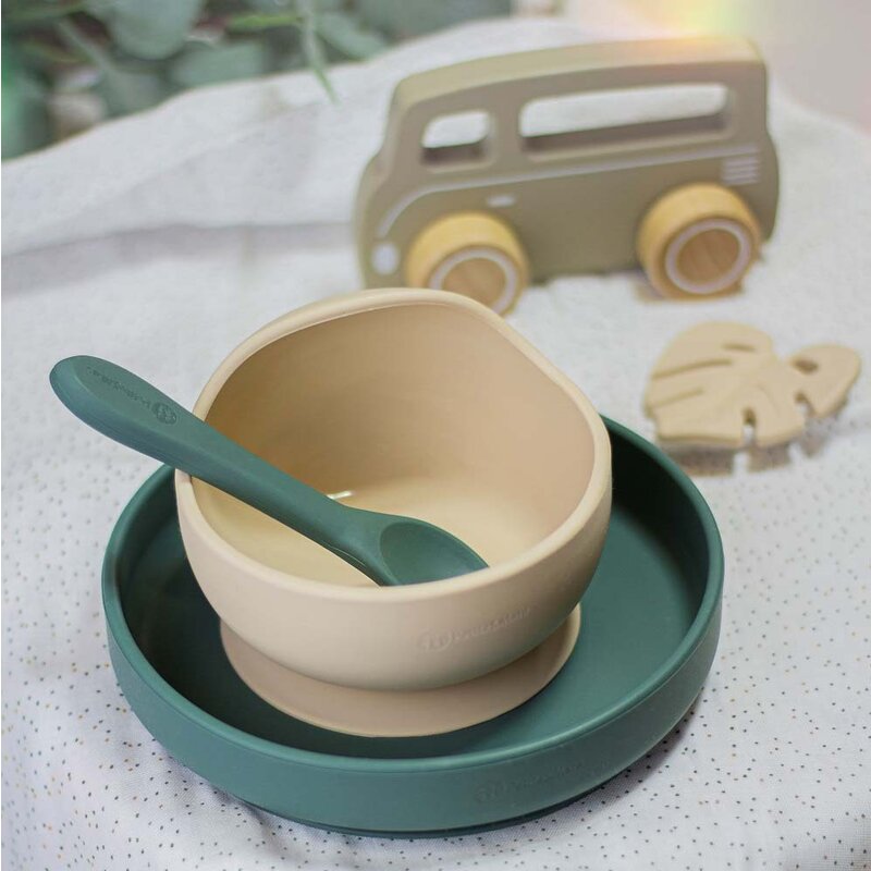 Set tacamuri, Petite&Mars, Take&Match, Din silicon, Fara BPA 6 luni+, Verde inchis