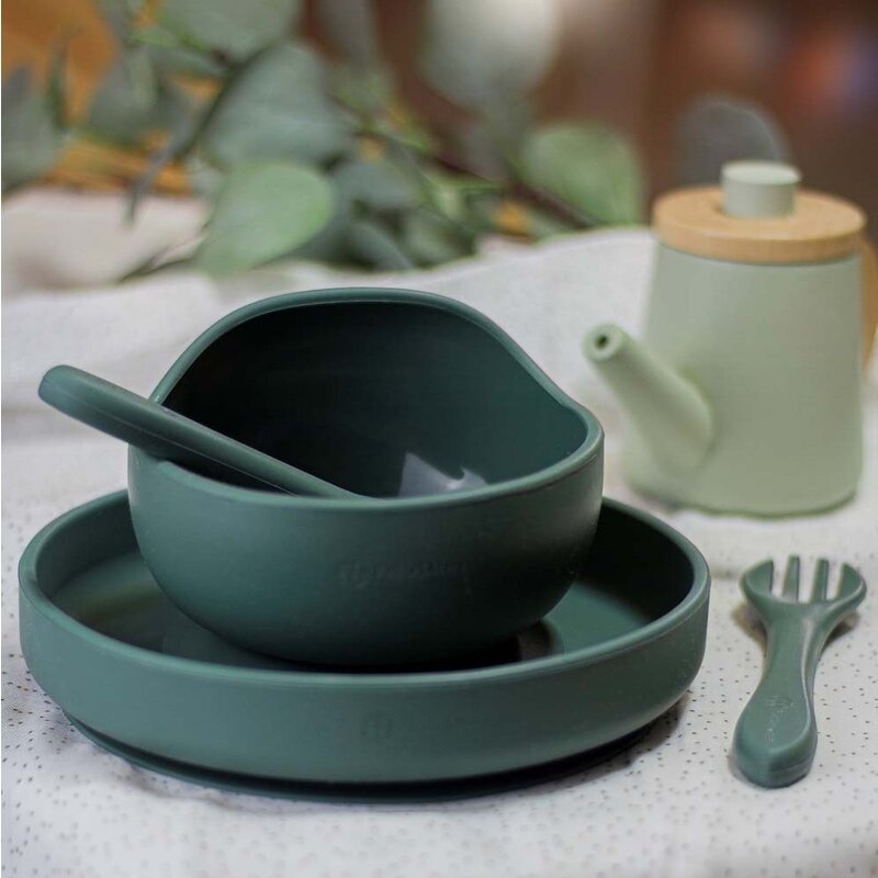 Set tacamuri, Petite&Mars, Take&Match, Din silicon, Fara BPA 6 luni+, Verde inchis